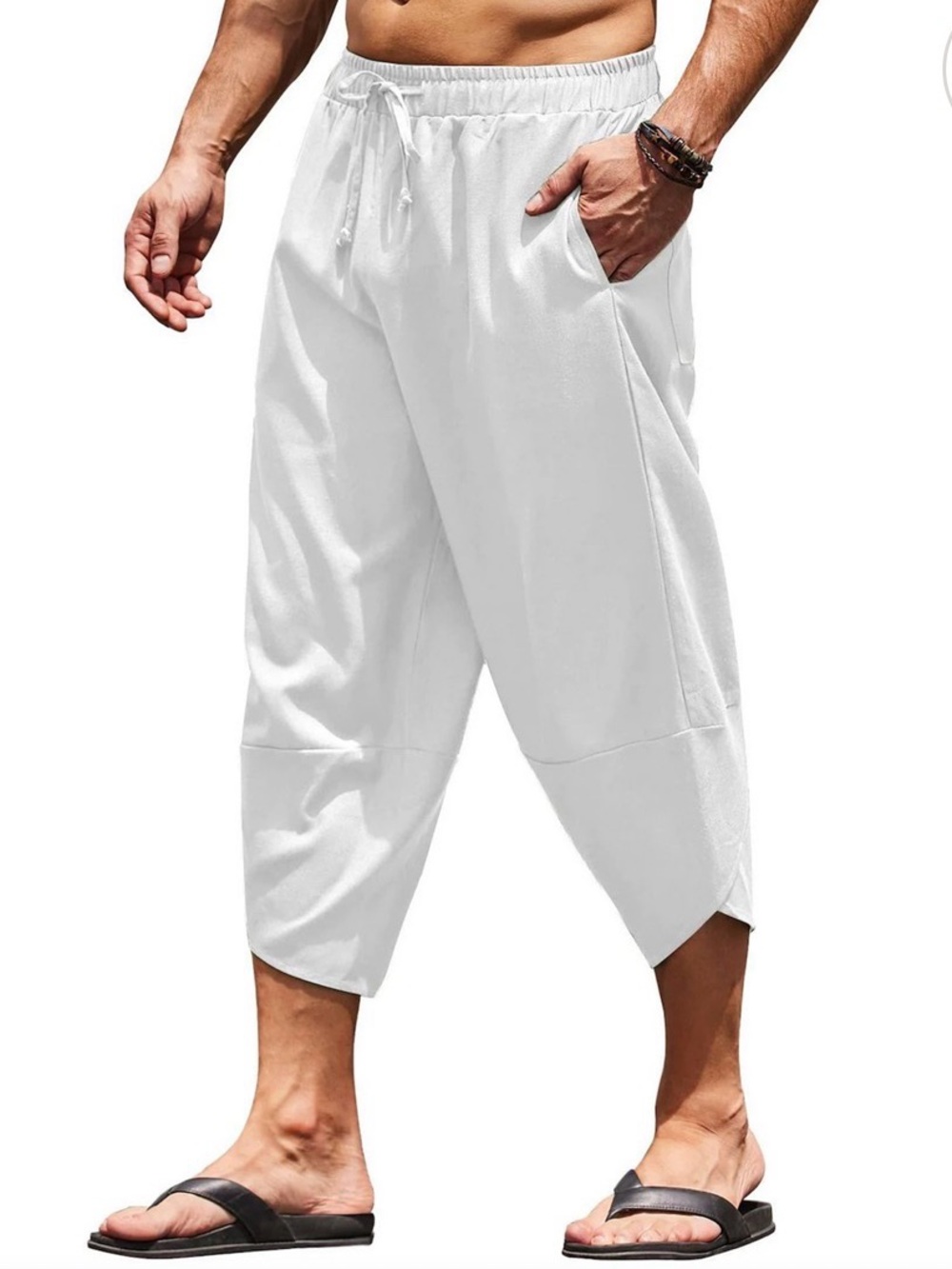 NWT COOFANDY White lightweight loose 3/4 trousers Size S